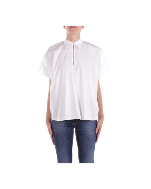 Manila Grace Overhemden ,Wit ,Katoen Witte Button-Up Shirt Met V-Hals in het White