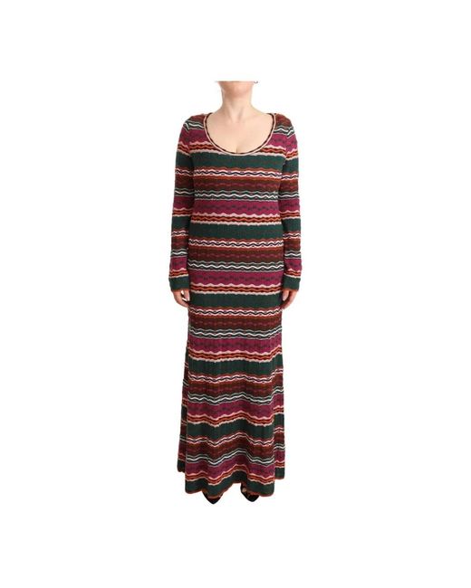 Missoni Kleedjes ,Veelkleurig ,Wol Stripe Wool Knitted Maxi Sheath Dress in het Red
