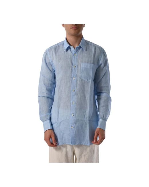 120% Lino Casual leinenhemd mit knopfverschluss in Blue für Herren