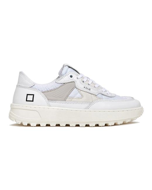 Date Schoenen ,Wit ,Katoen Witte Leren Sneakers Met Grijze Details in het White