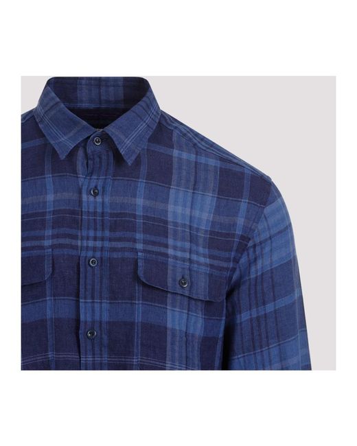 Ralph Lauren Indigo blue tartan linen shirt für Herren