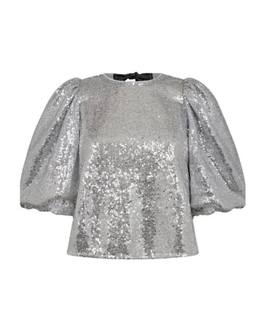 Blusa de lentejuelas con lazos 930-plata co'couture de color Gray