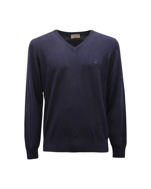 Brooksfield V-Ausschnitt Wollpullover Made in Blue für Herren