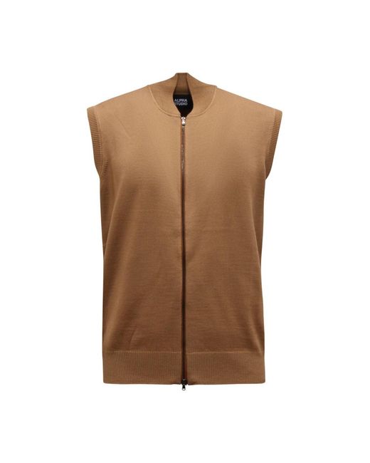Alpha Studio Jassen ,Bruin ,Wol Merinos Wol Bomber Vest in het Brown voor heren