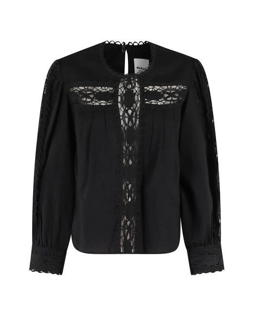 Isabel Marant Black Schwarze Langarm Bestickte Bluse