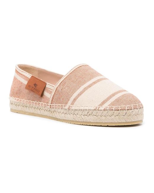 Etro Schoenen ,Bruin ,Katoen Gestreepte Canvas Espadrilles in het Pink