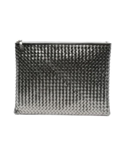 Dragon Diffusion Tassen ,Grijs ,Leer Zilver Metallic Leren Geweven Top Rits Tas in het Black