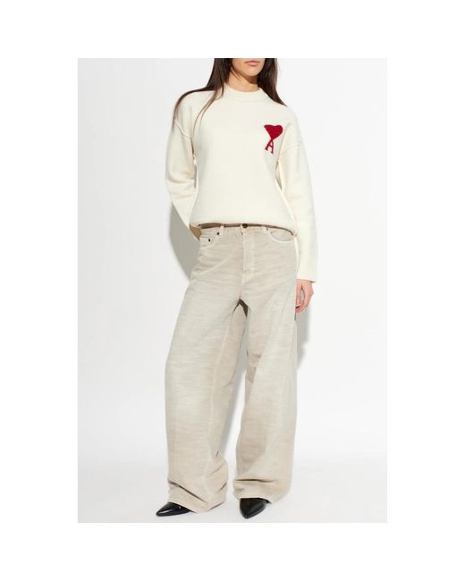 AMI White Round-Neck Knitwear