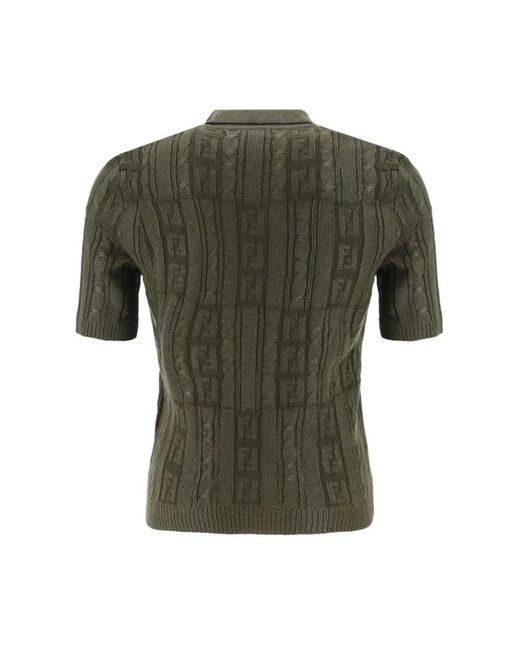 Fendi Tops ,Groen ,Gevlochten Gebreide Polotrui in het Green voor heren