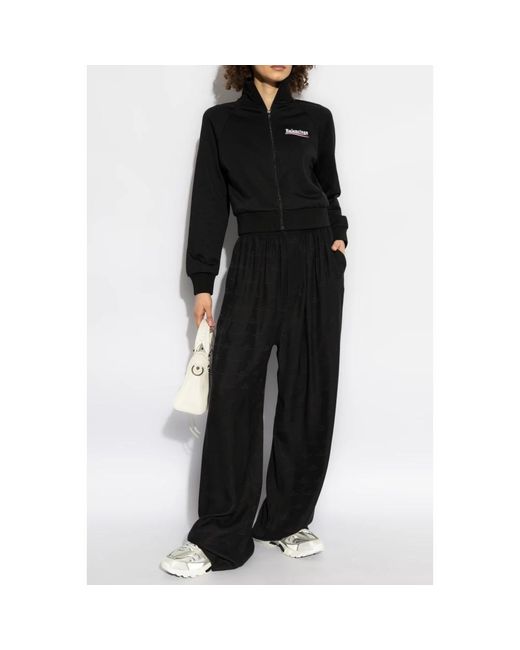 Balenciaga Hoodies & Sweatvesten ,Zwart ,Katoen Sweatshirt Met Opstaande Kraag in het Black