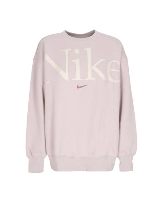 Nike Fitness ,Paars ,Katoen Phoenix Fleece Crewneck Sweatshirt Oversized Logo in het Pink