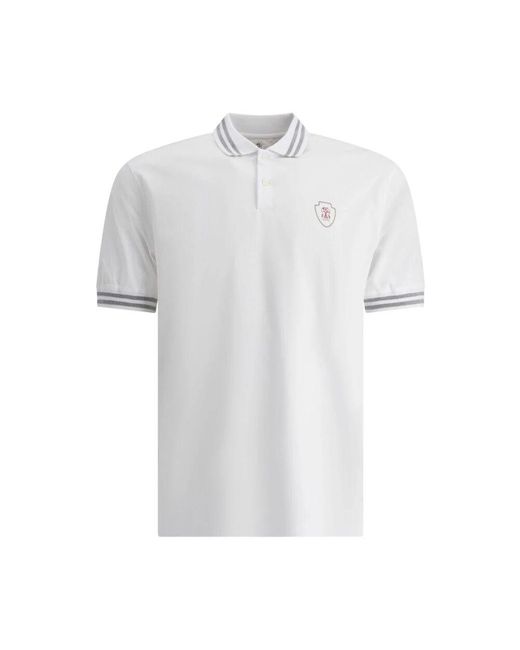 Brunello Cucinelli Weißes logo-print-polo-sweater in White für Herren