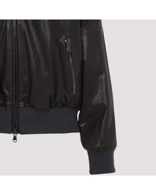 Brunello Cucinelli Shearling Kraag Leren Jas in het Black