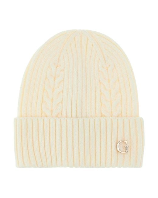 Guess Accessoires ,Wit ,Witte Gebreide Boord Logo Hoed Vrouwen in het Natural