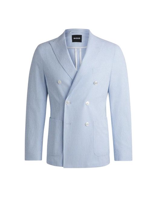 HUGO Jassen ,Blauw ,Katoen Slim Fit Katoenen Jas Met Stretch in het Blue voor heren