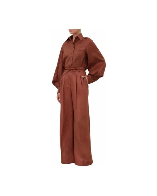 Zimmermann Brown Elegante Leinenhose Mit Weitem Bein