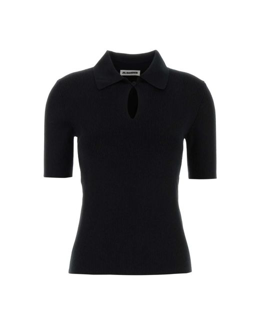 Jil Sander Tops ,Zwart ,Wol Superfijne Merino Wol Polo Shirt in het Black