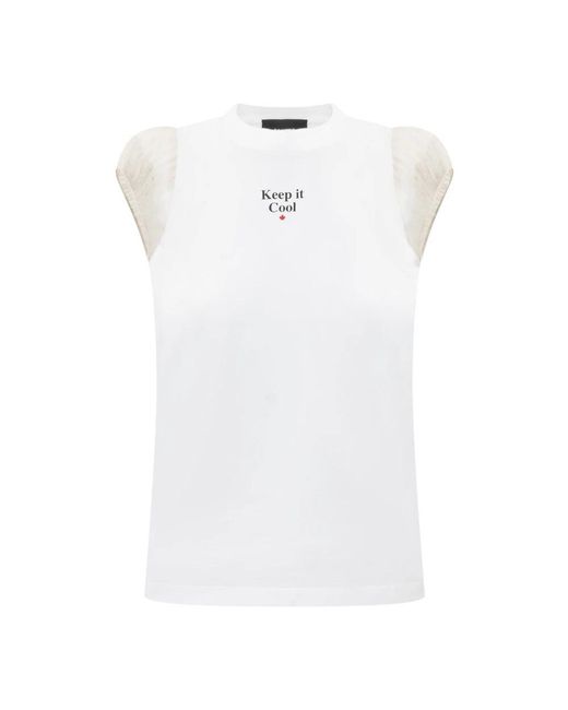 DSquared² White Ärmelloses crewneck t-shirt mit druck