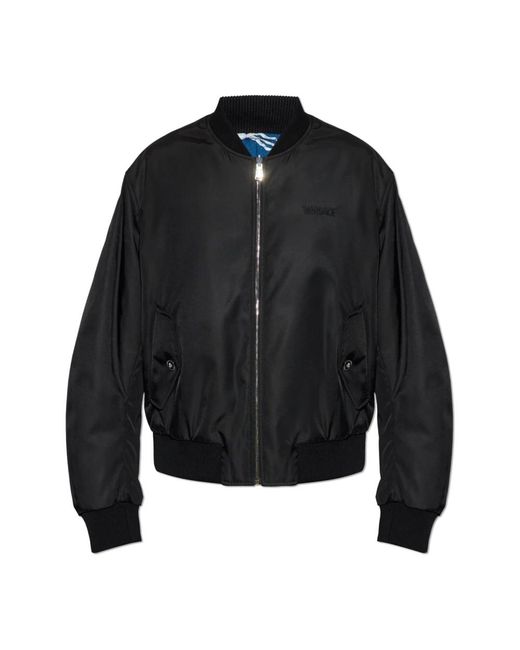 Versace Jassen ,Zwart ,Nylon Bedrukte Nylon Reversible Bomber in het Black voor heren