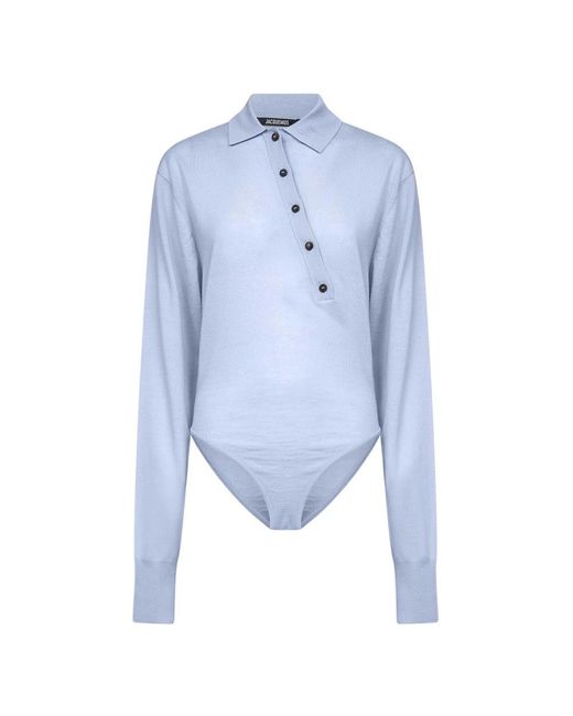 Jacquemus Tops ,Blauw ,Wol Blauwe Wol Polo Sweater in het Blue