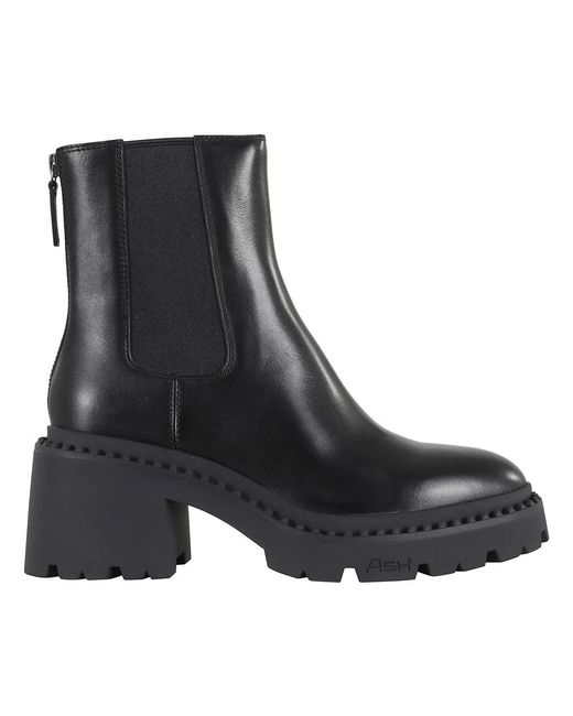 Ash Black Schwarzer Lederstiefelette Mit Elastischem Band