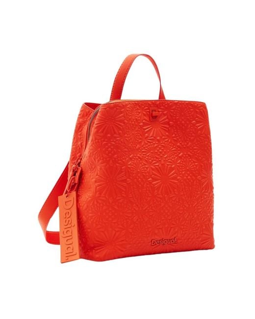 Desigual Red Korallfarbener einfacher rucksack mit reißverschlusstaschen