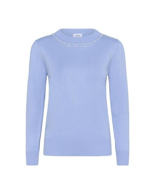 Saint Tropez Blue Hydrangea strickpullover mit perlen