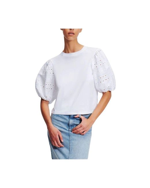 Karl Lagerfeld White T-Shirt Mit Ballonärmeln