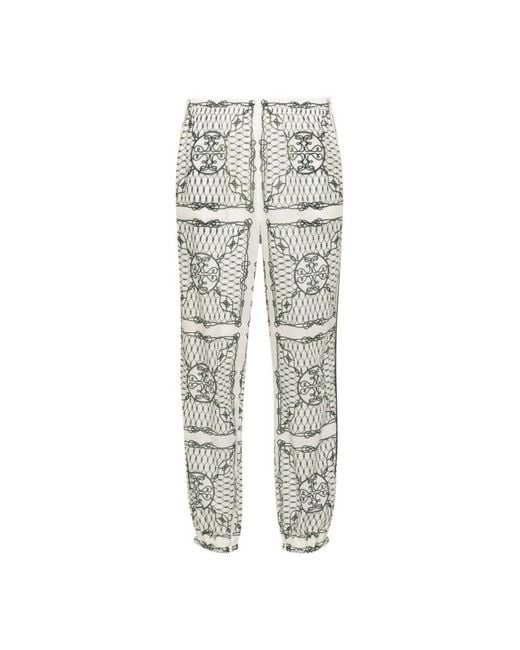 Tory Burch Gray Printed Cotton Trousers