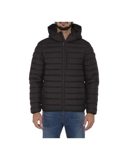 Save The Duck Braune steppjacke mit kapuze in Black für Herren