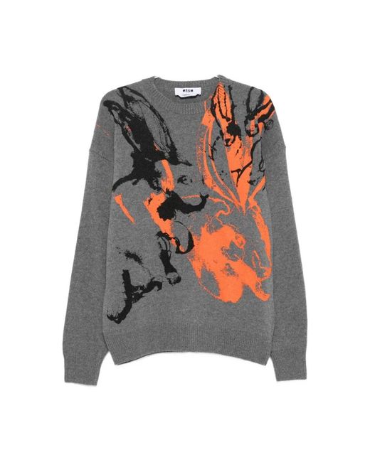 MSGM Gray Round-Neck Knitwear for men
