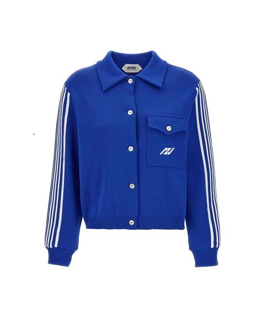 Autry Truien & Vesten ,Blauw ,Nylon Side Band Cardigan in het Blue