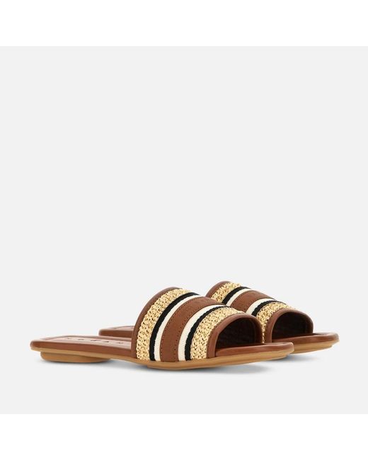 Hogan Brown Woven Flat Slide Sandals