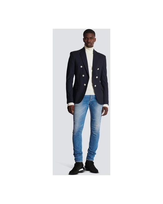 Balmain Jassen ,Blauw ,Wol 6-Knoops Jasje in het Blue voor heren