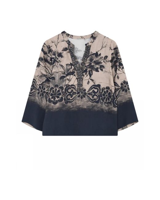 GUSTAV Gedrukte Blouse Met V-Hals in het Blue
