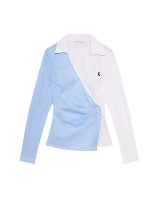 Patrizia Pepe Blue Bluse Mit Überkreuztem Kragen Und Drapierten Knöpfen