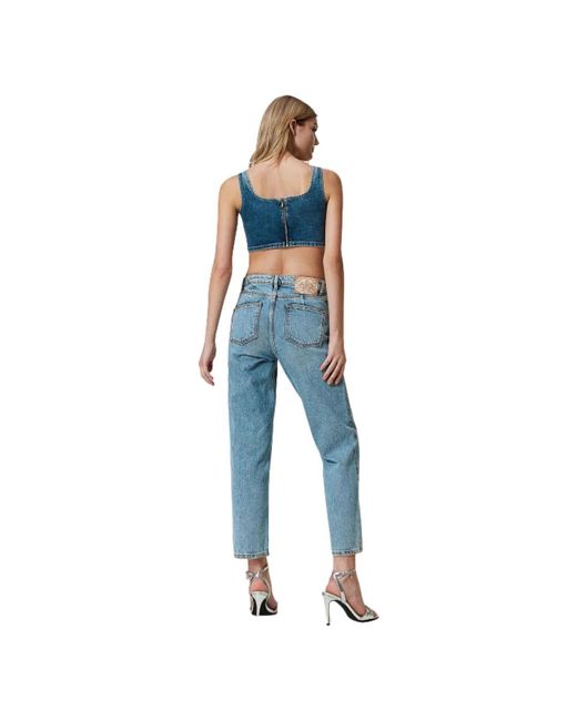 Twin Set Blue High-waist cropped straight cut jeans