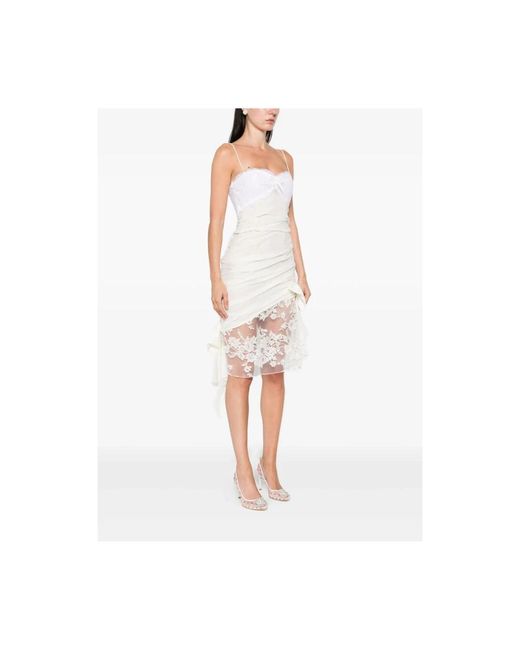 Alessandra Rich White Weiße Seidenkleid Mit Drapiertem Oberteil