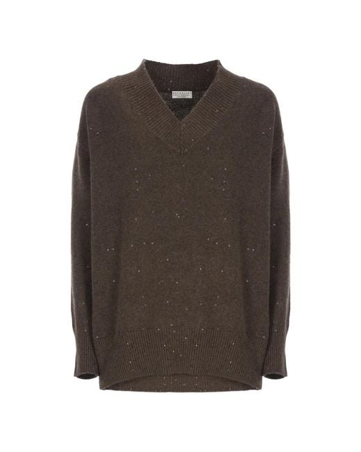 Brunello Cucinelli Brown V-Neck Knitwear