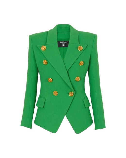 Chaqueta de traje de crepé doble Balmain de color Green
