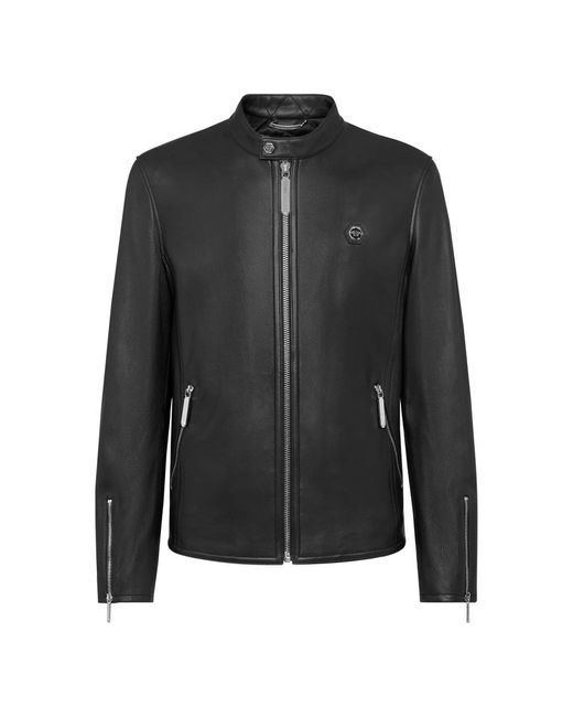 Philipp Plein Jassen ,Zwart ,Leer Soft Nappa Biker Jacket in het Black voor heren