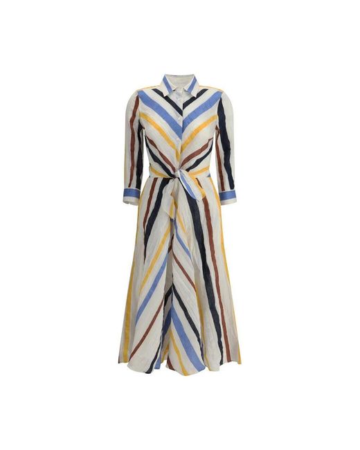 Sara Roka Blue Gestreiftes Knotendetail Hemdkleid