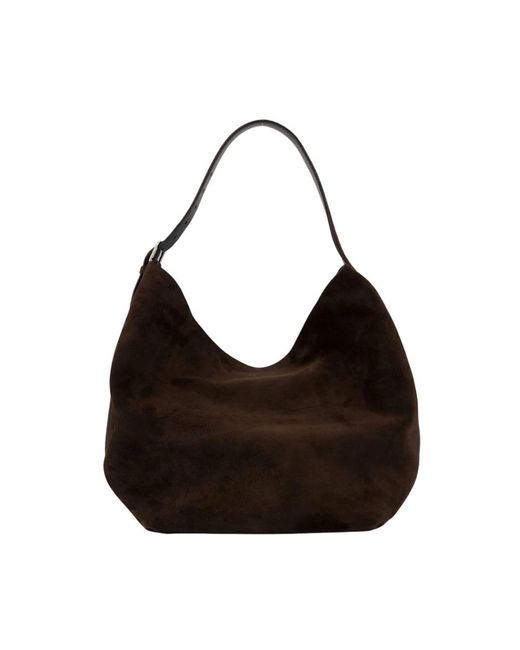 Totême  Black Braune Leder Shopper Tasche Mit Klappe