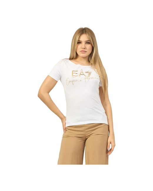 Camiseta blanca con detalle de logo metálico EA7 de color White