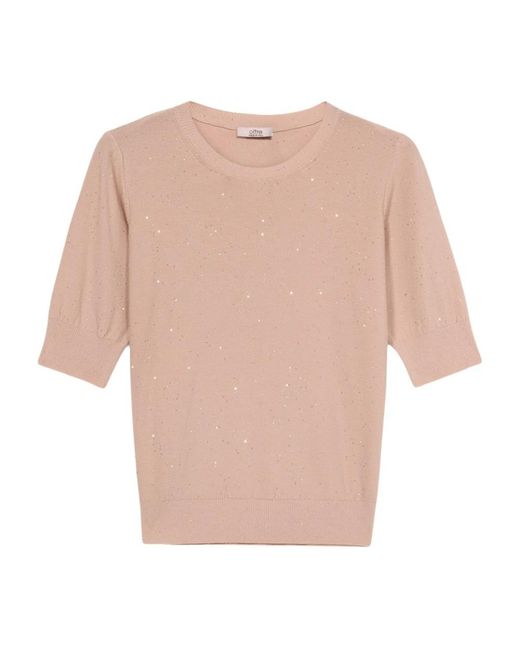 Oltre Natural Pullover Mit Pailletten Aus Viskosemischung