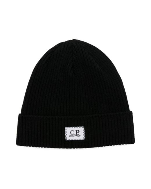 C P Company Zwarte Wol Ribbel Textuur Hoed in het Black voor heren