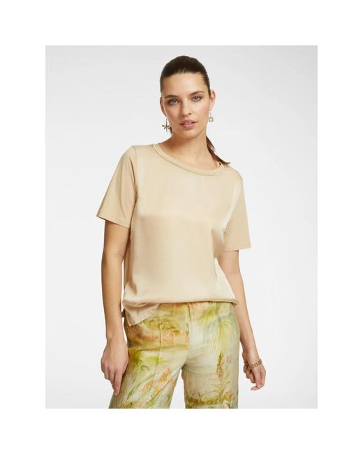 Elena Miro Natural T-Shirt Mit Besticktem Ausschnitt
