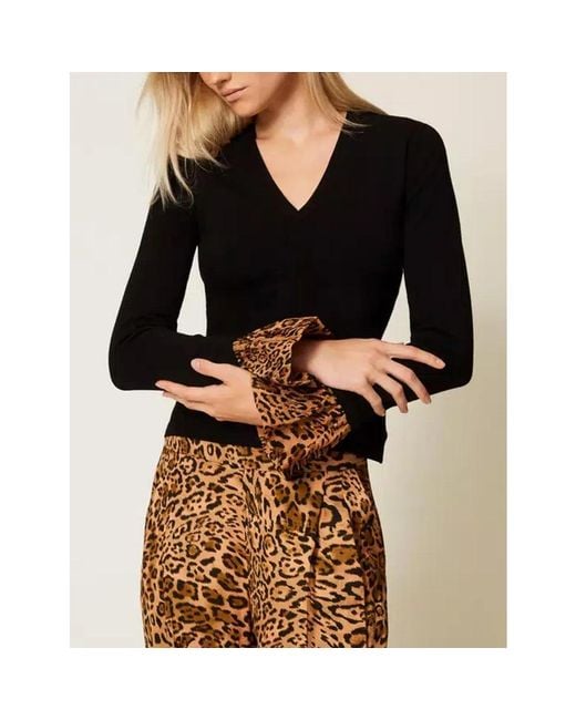 Twinset Dierenprint Sweater Set Lange Mouw in het Black