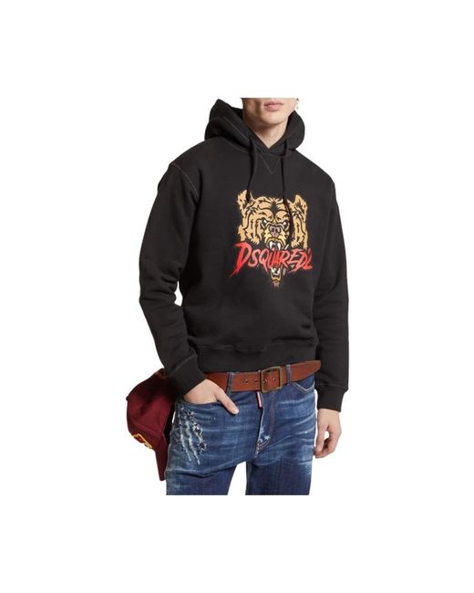 DSquared² Hoodies & Sweatvesten ,Bruin ,Katoen Cool Fit Hoodie Met Berenprint in het Black voor heren
