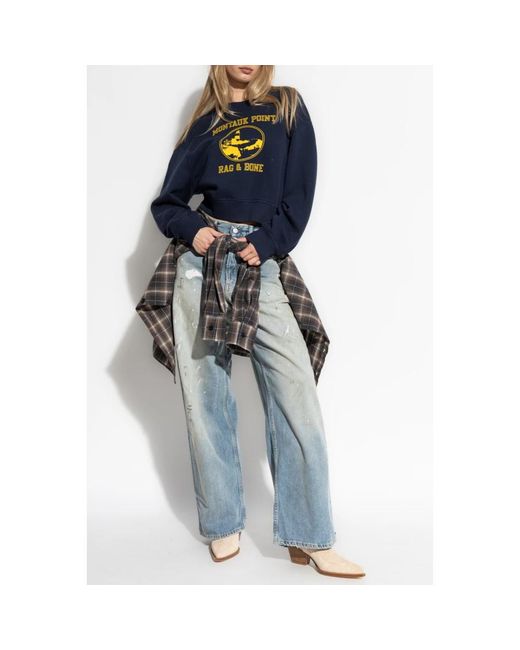 Rag & Bone Hoodies & Sweatvesten ,Blauw ,Katoen Sweatshirt Met Print in het Blue